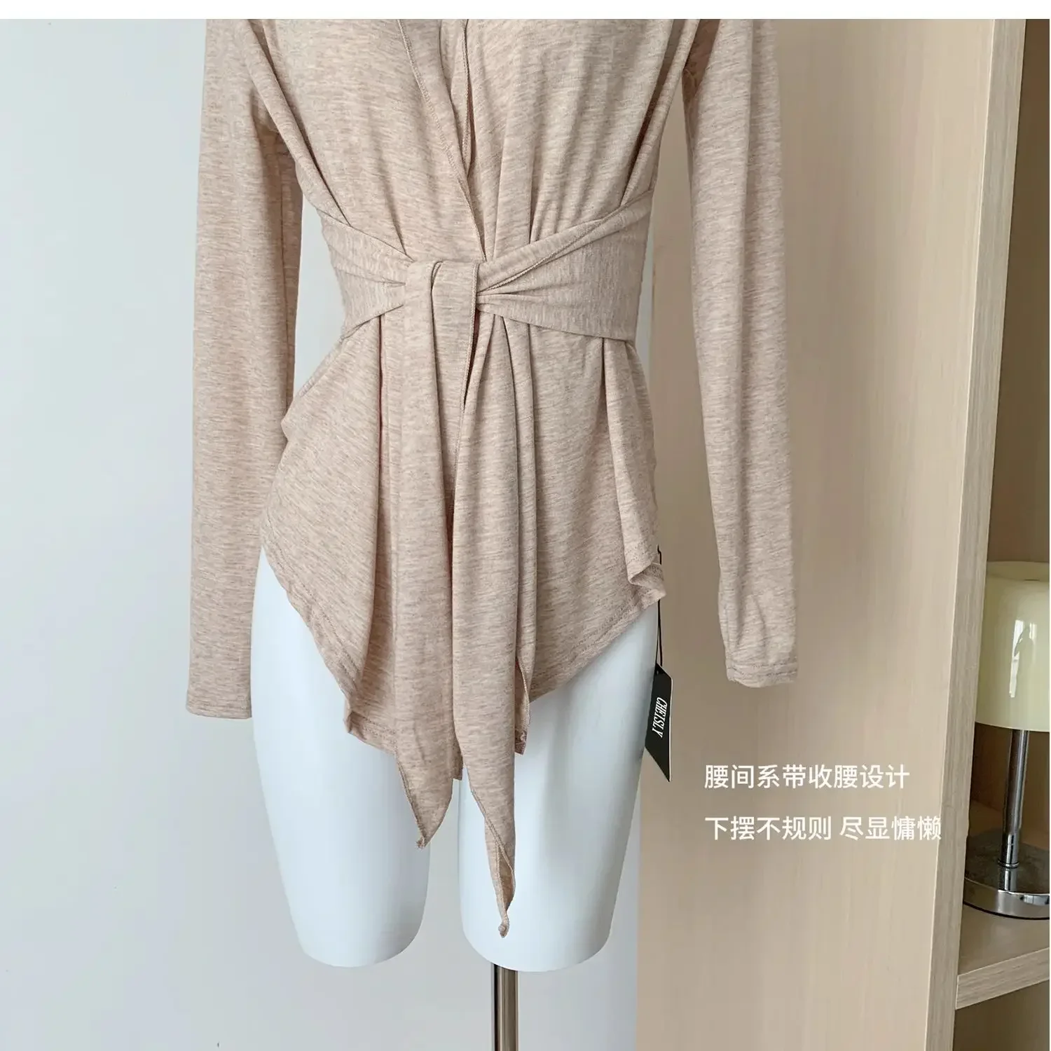 Cárdigan de manga larga con tirantes y cuello apilado para mujer, Chaqueta de punto con temperamento exquisito, diseño de estilo perezoso, Top para mujer