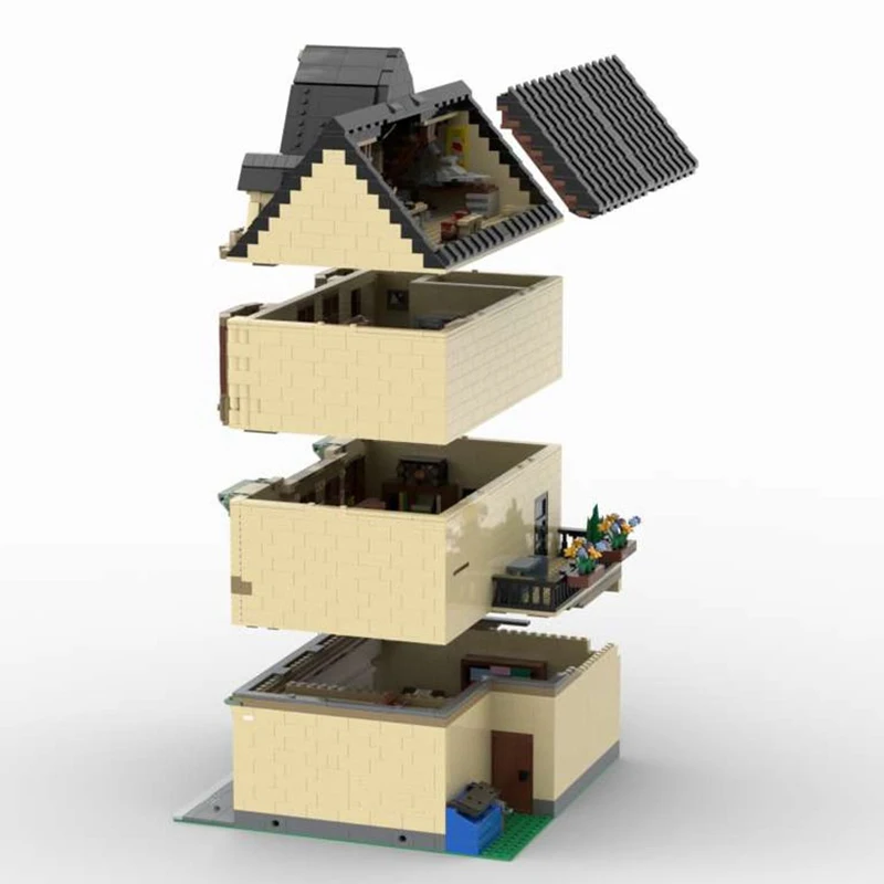 Street View Moc Baustein Modular Town House 'Print'n Copy' Gebäudemodell Technologie Ziegel DIY Montage Spielzeug Urlaub Geschenke