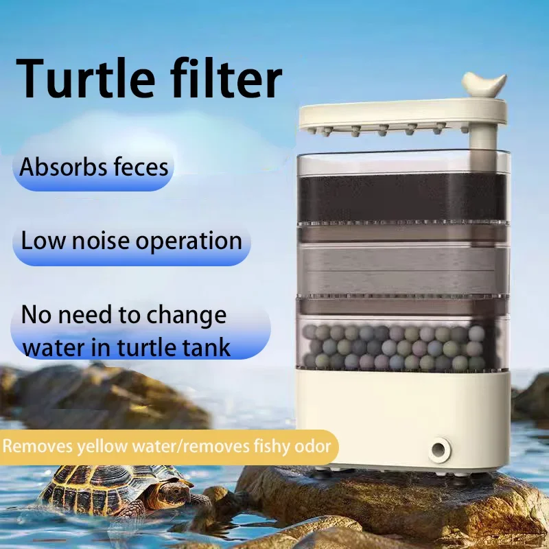 3-In-1 Turtle Tank Waterfall Filter Low Water Suction Purification Recirculating Filter Box Fecal Clean Up
