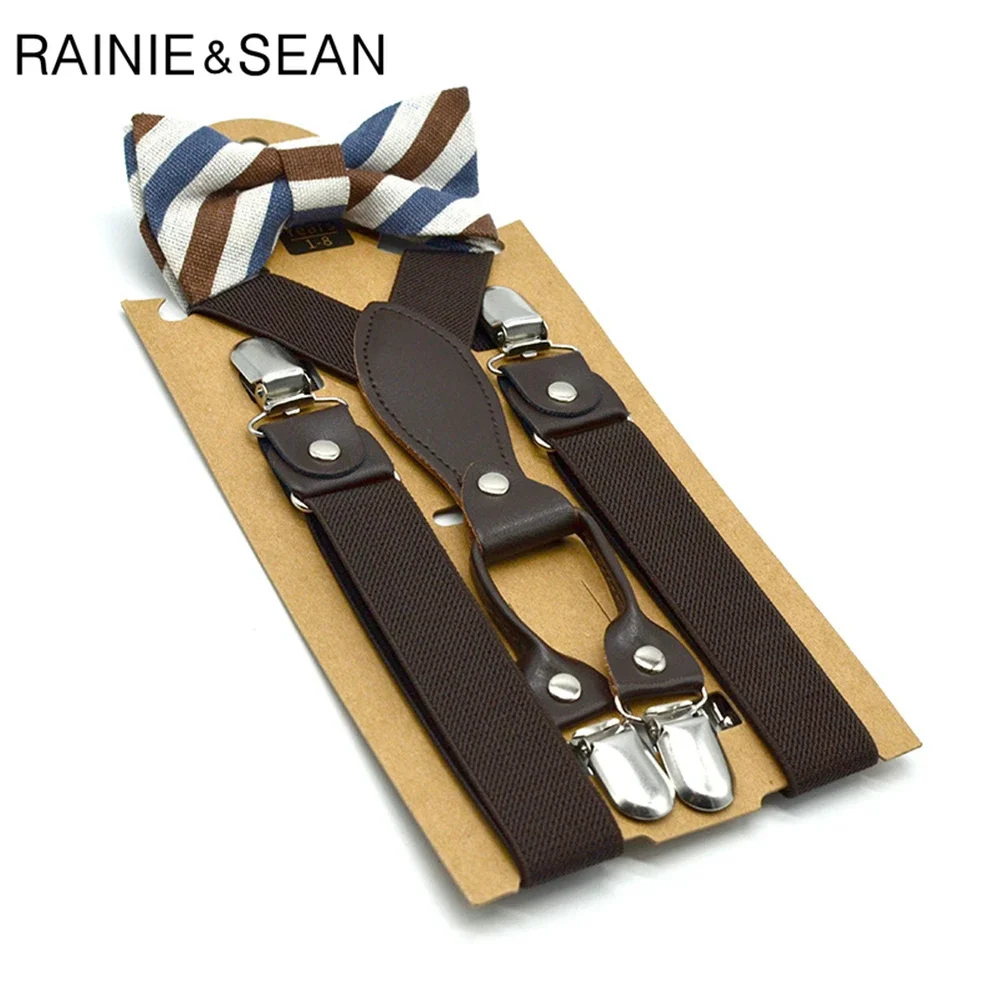 RAINIE SEAN Fashion Girls Boys Suspenders with Bow Tie Orange Yellow Kids Suspenders Solid Wedding Braces for Children 65cm*2.5