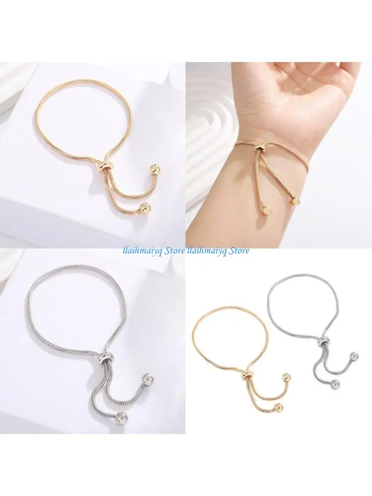 

573B Smooth Beaded Copper Bracelet Flexible Snake Bone Chain Sliding Closure Mechanism Jewelry Piece