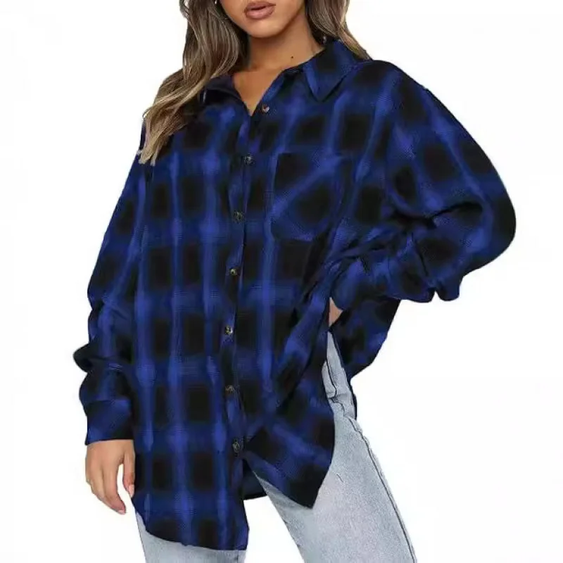 

New Women's Button Down Flannel Shirt Long Sleeve Plaid Casual Blouse Tops