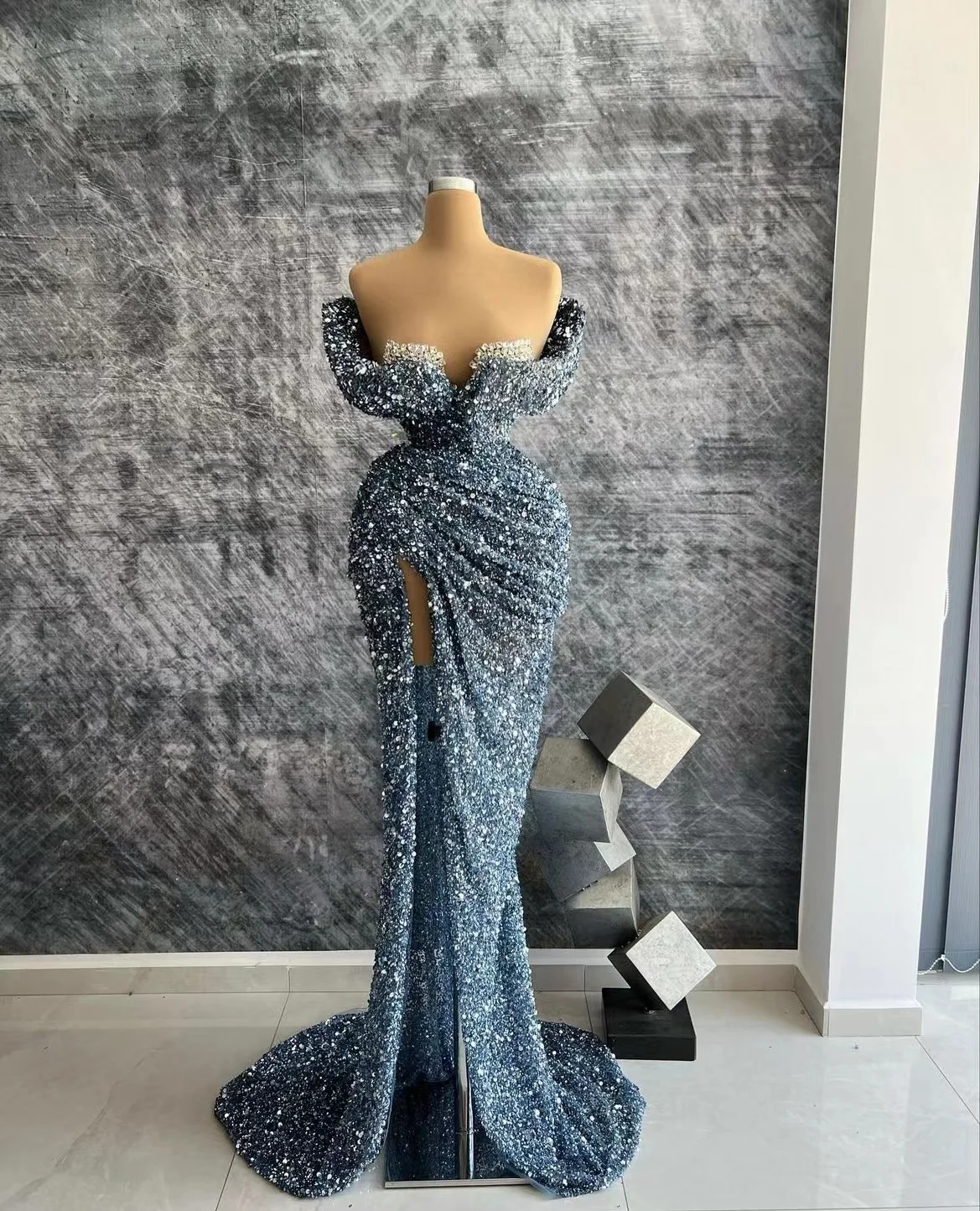 2023 New Blue Short Prom Party Dresses Ball Gowns Rufflea Off Shoulder Mini Length Women Pageant Evening Dress