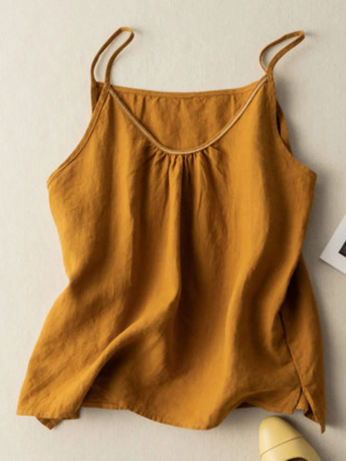 Cotton Linen Strap Vest Women's plus Size Svel Base irt Bal Commute Sle ort Loose Fit Pure Color Summer Top