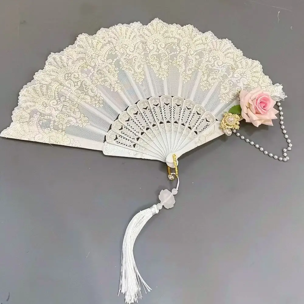 Exquisite Lace Folding Fan Vintage Palace Aesthetic Hand Fan Floral Decor Prop For Wedding Party Masquerade Costume