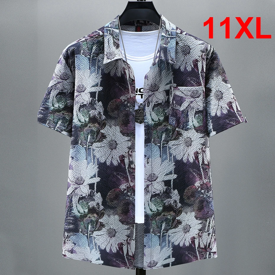 Flower Shirt Summer Hawaiian Beach Shirt Men Plus Size 10XL 11XL Hip Hop Summer Short Sleeve Shirts Male Big Size 11XL