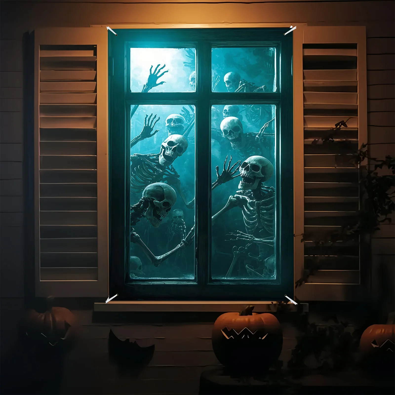 2D-Türbanner, 1 Halloween-Banner – Robuste Fenster-/Türdekoration aus Polyester mit Totenkopf-Design, Partydekoration