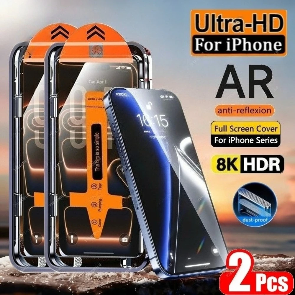 

2 шт. HD защитное стекло с полным покрытием для iPhone 17, 16, 15, 14 Pro Max, Air 16, 15 Plus, 13, 12, 11 Pro, Mini, установка в один клик