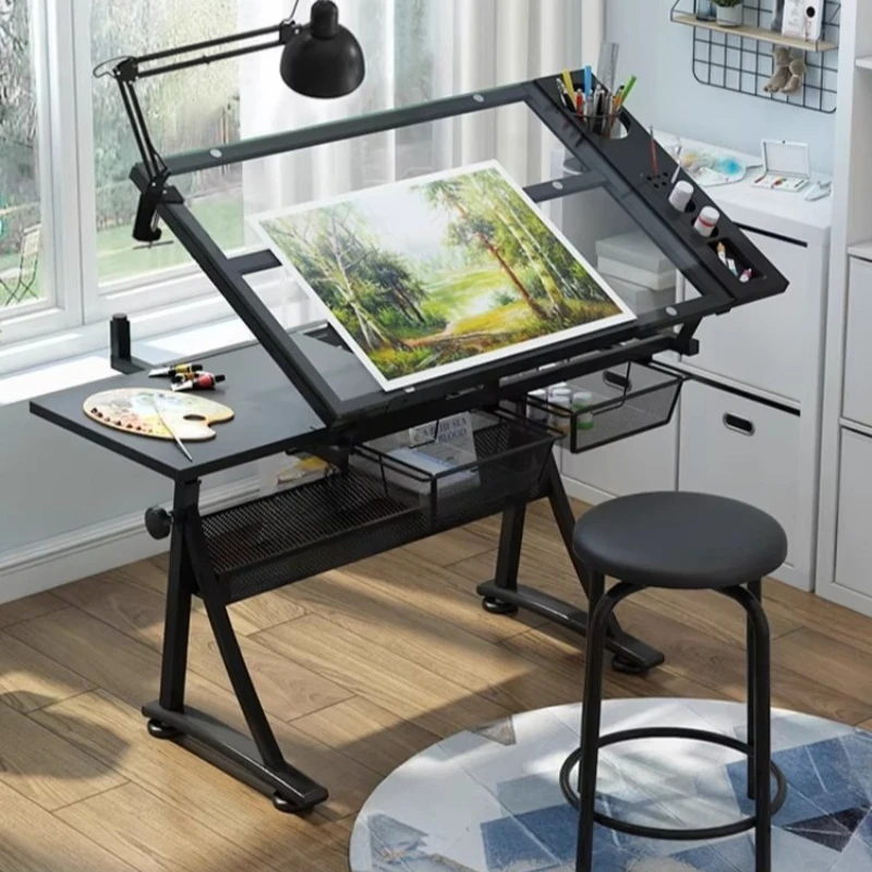 Glass liftable painting table painting calligraphy painting art computer designer desk workbench table