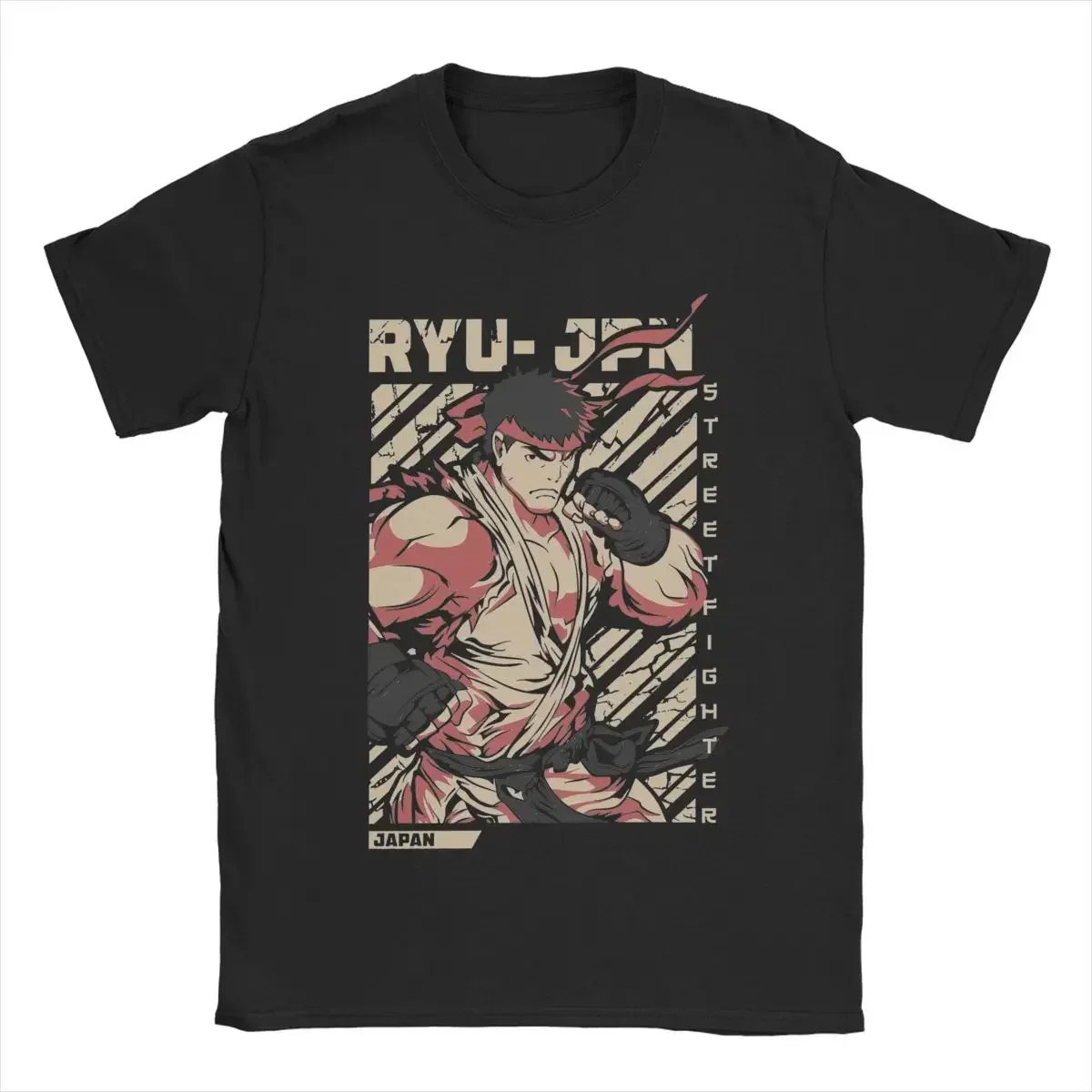 Ryu Streets Fighters T Shirts Men Pure Cotton Vintage T-Shirts Round Collar Game Tees Short Sleeve Clothing Plus Size