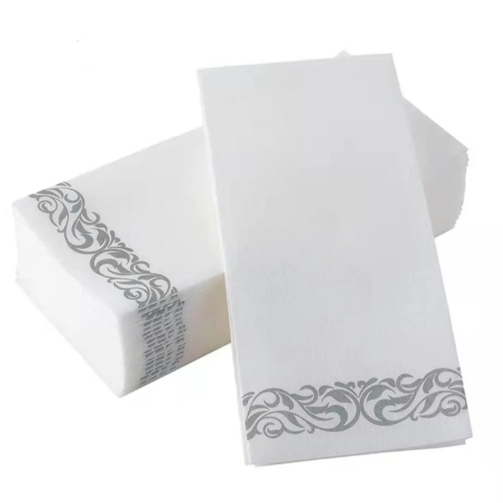 

25Pcs Vintage Disposable Table Napkin Gold/Silver Printing Wood Pulp Table Tissue Thickened Degradable Hand Towel Event