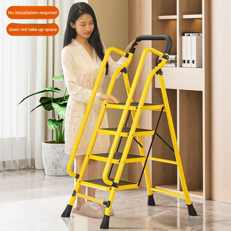 New installation of safety armrest folding ladder, household folding ladder, widened pedal folding ladder, balcony flower rack