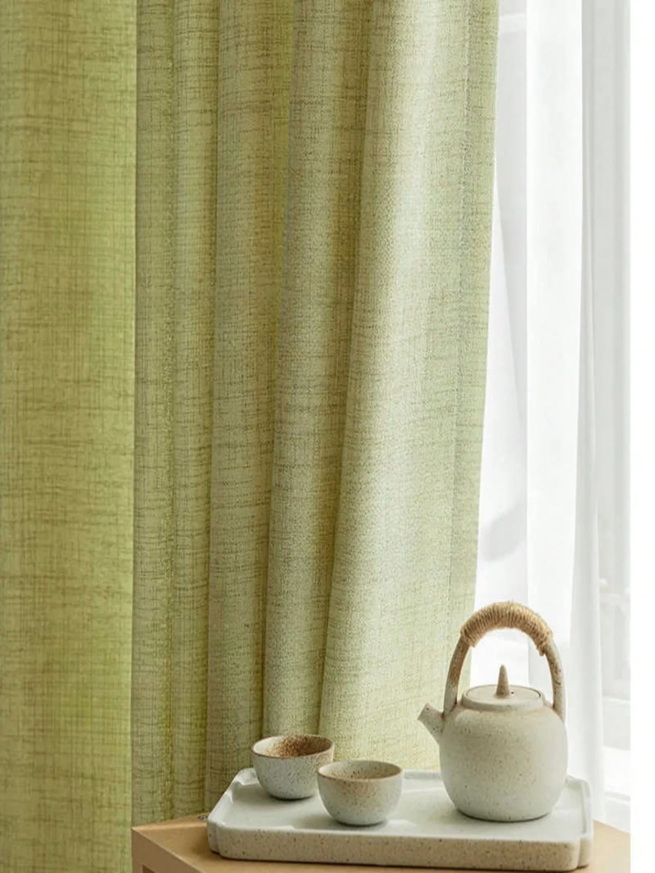 Printemps et été matcha japonais, rideaux en coton et lin vert rideaux transparents, rideaux opaques, lin luxueux pour chambres à coucher