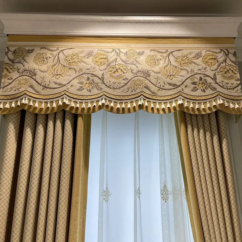 

Plaid Jacquard Chenille Stitching Thickened Blackout Curtains For Living Room Bedroom Embroidered Yarn French Window Valance