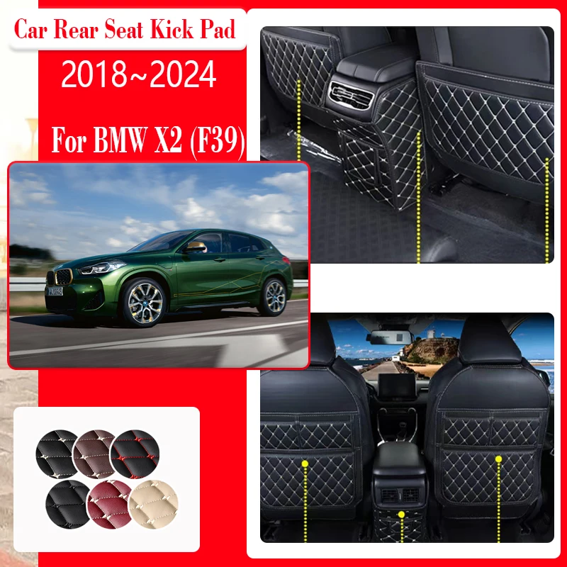 

Car Seat Kick Mats For BMW X2 F39 2018~2024 Leather Armrest Back Seat Protector Pads Storage Pocket Carpets Set Auto Accessories