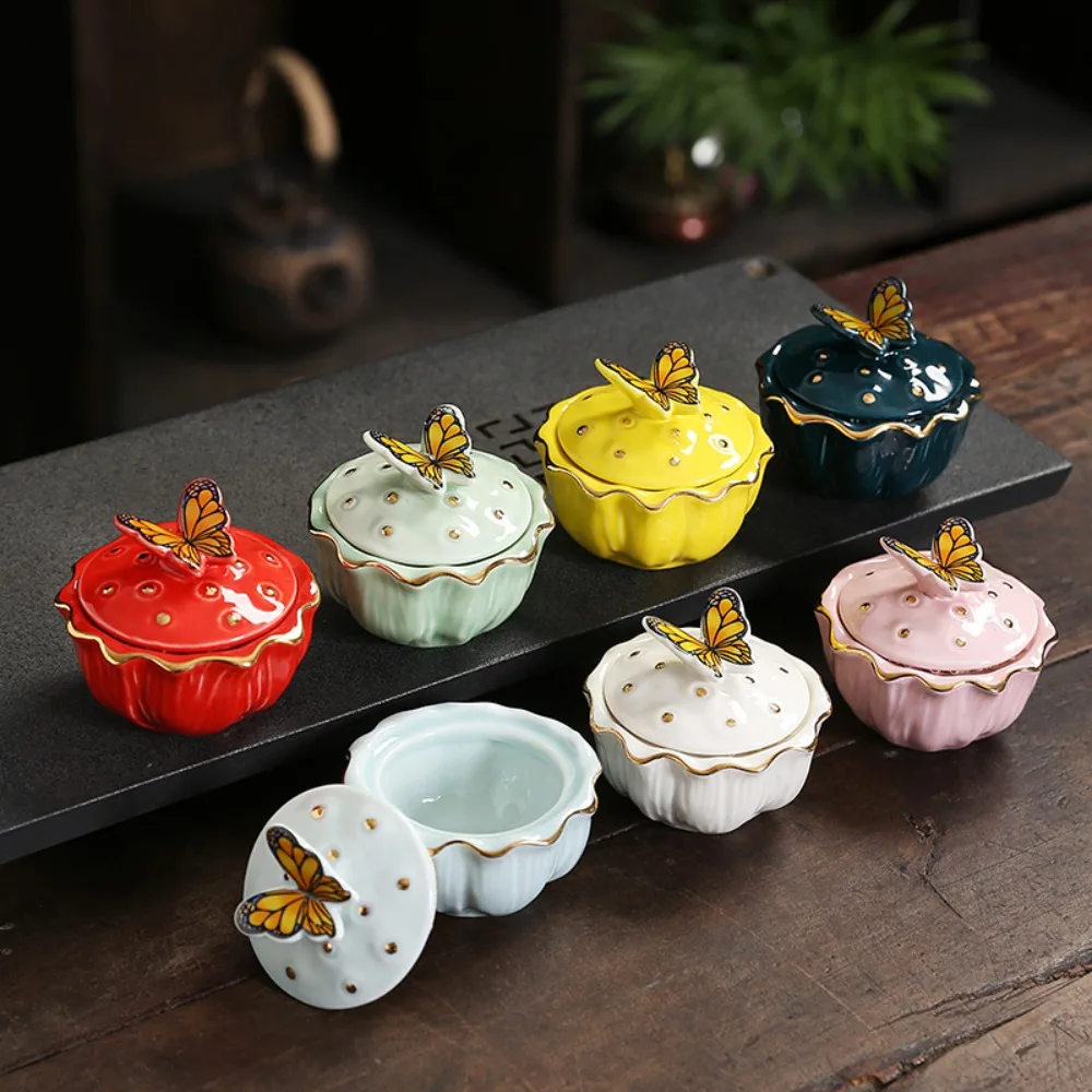 Ceramic Butterfly JewelryBox with Lid Candy Jar Fine Home Nuts Powder Pill Seal