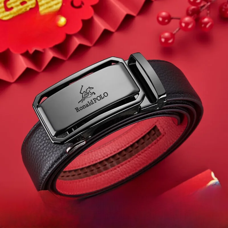 genuine-top-layer-cowhide-belt-automatic-buckle-men's-belt-business-red-pants-belt-year-waist-belt-leather-belt