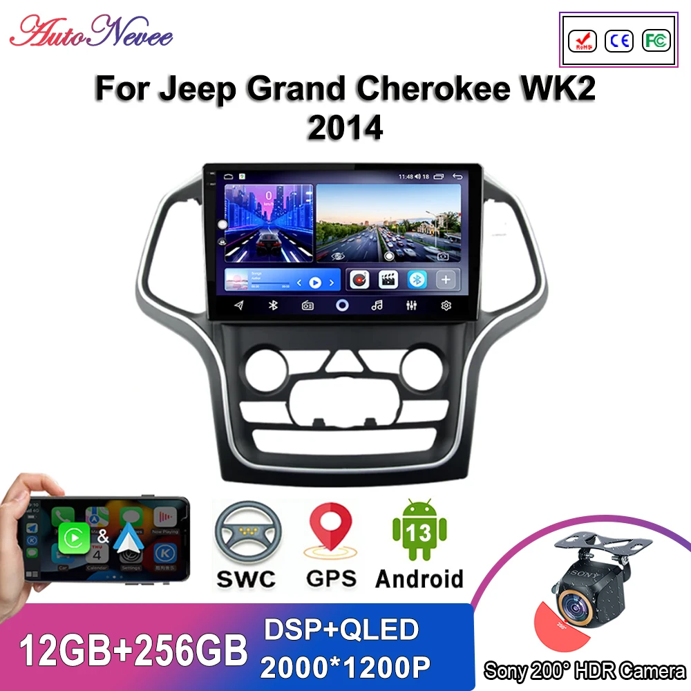 Android 14 Multi For Jeep Grand Cherokee WK2 2014 Car Auto Radio stereo head unit multimedia player GPS navigation Dash Cam DVD