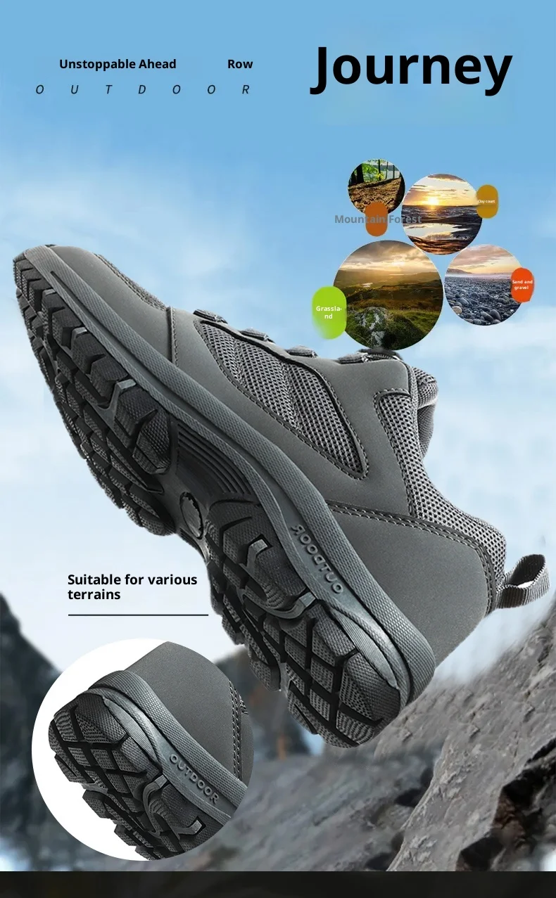 Men'S Large 39-48 Spring And Autumn Outdoor Sports Lace Rotating Buckle Comfortable Anti Slip Wear Resistant Hiking Shoes