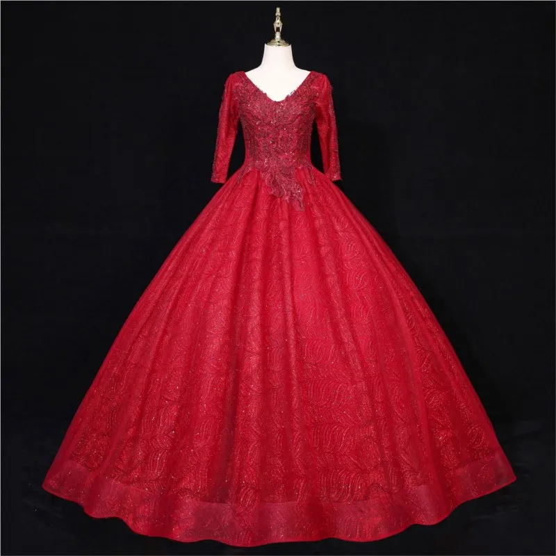 

Red toasting singing Pengpeng Art Examination performance dress