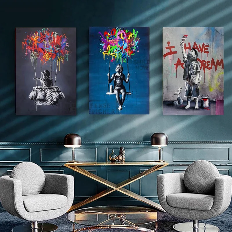 Banksy Pop Abstract Wall Art Street Graffiti HD Oil On Canvas And Prints Little Boy Little Girl Bedroom Living Room Decoration