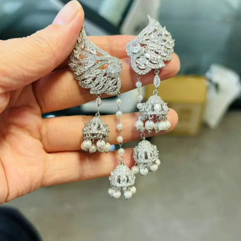 Bilincolor Cubic Zirconia Long Wing Tassel Earring for Women