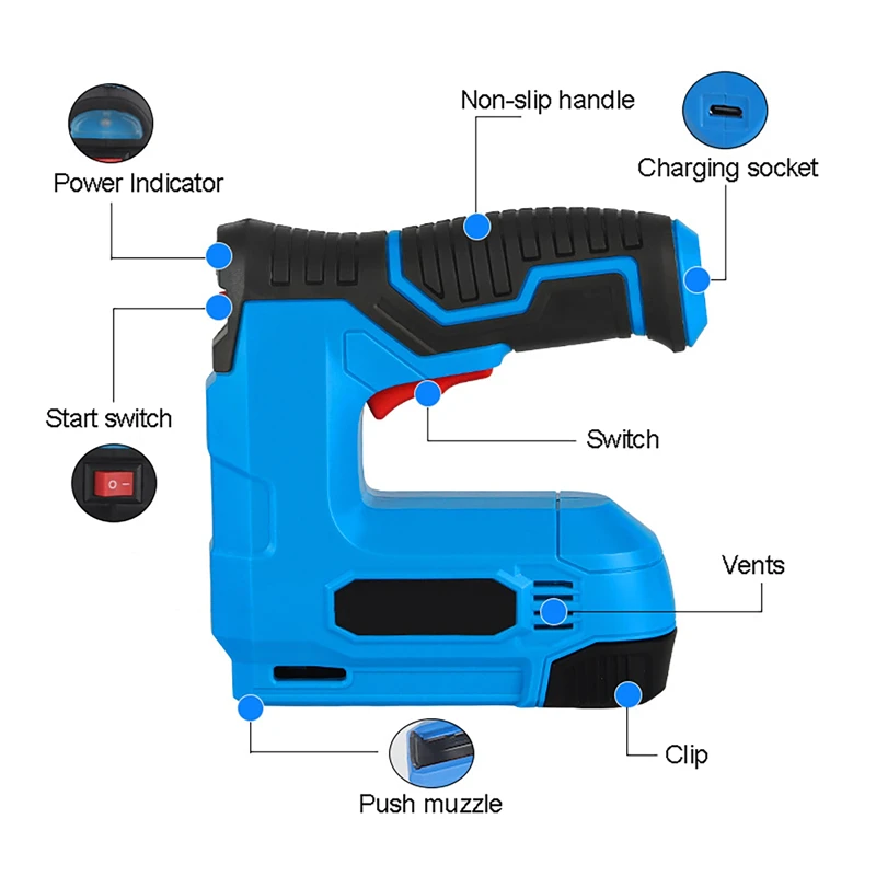 Electric Staple Gun Construction Stapler Nail Tacker USB Charging Wireless Electric Straight Nail Gun for Woodworking Power Tool