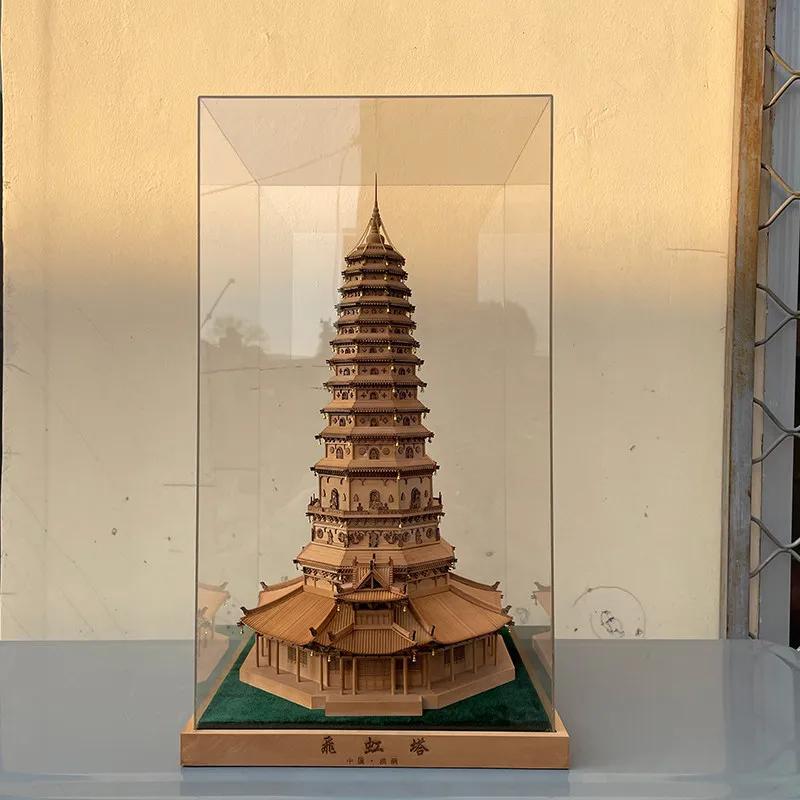 

Chinese style ancient building, semi-handmade flying rainbow tower model, gift box, entrance living room ornaments, gift crafts