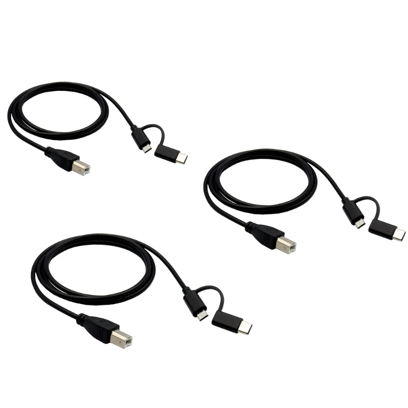 ADWE 1M/1.5M/2M Micro USB+Type C Male to USB Type-B Male Date Line Printer Cable for Scanner Piano MIDI Controller Microphone