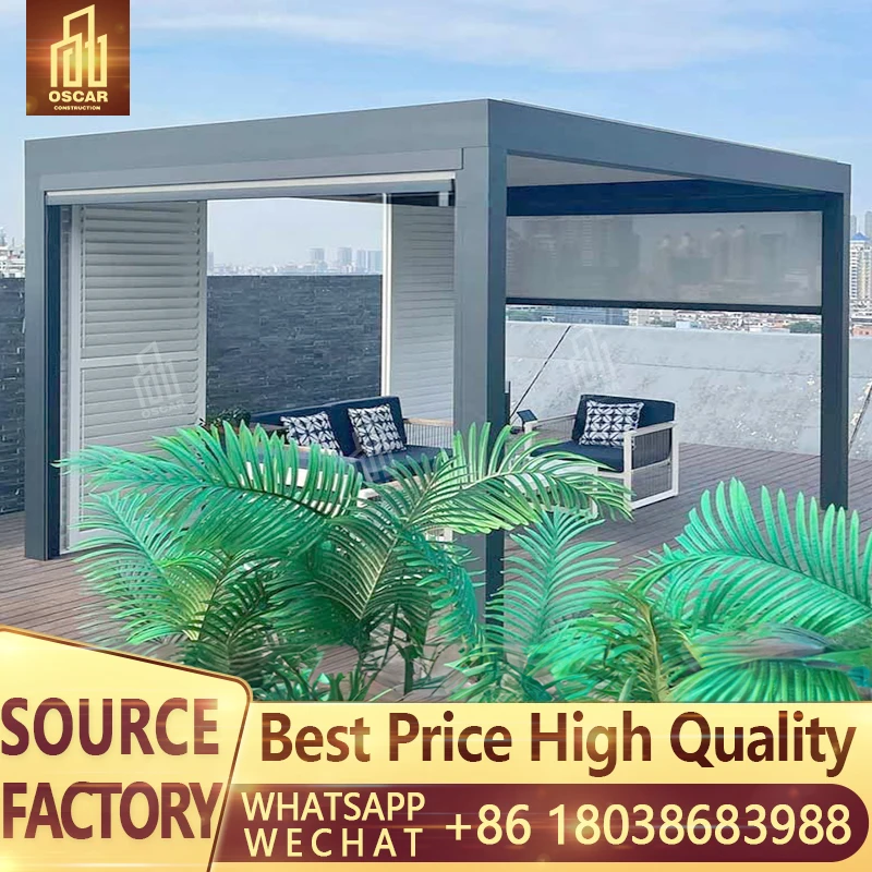 Garden Freestanding Waterproof Electric Aluminum Louver Gazebo UV Protection Customized Bioclimatic Aluminum Pergola