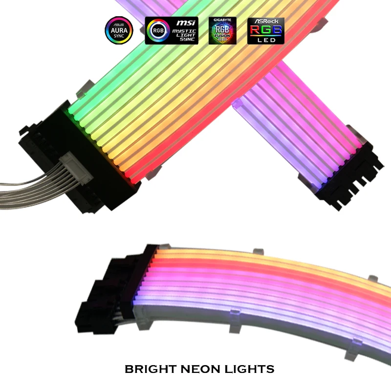 RGB 24PIN Motheboard Extension Cable ARGB GPU Dual 8Pin & Triple 8Pin ATX 24Pin Lighting Streamer Rainbow Neon AURA