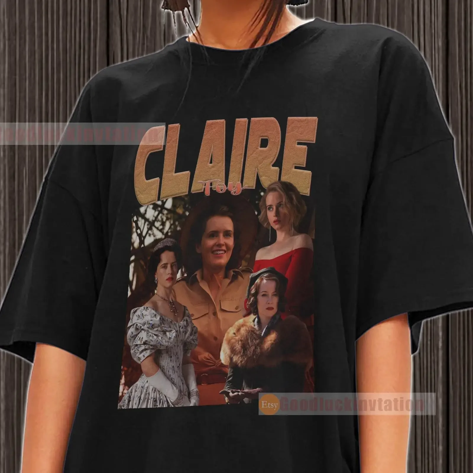 Фото Футболка Claire Foy, хлопковая, винтажная, в стиле 90-х, с круглым вырезом, винтажная, с эффектом потертости, универсальная, дышащая, слегка удобная, стильная, модная.