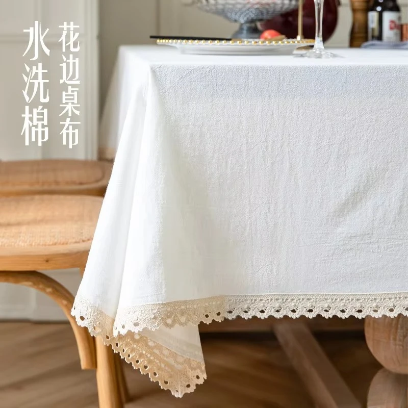 Nordic Simple Solid Lace Table Cover, Washed Cotton Decorative Background Mat