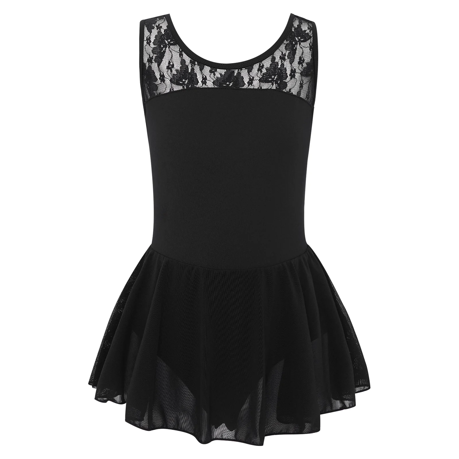 Kinder Mädchen Ballett Tanz Kleid Ärmellos V-Rücken Blumen Spitze Patchwork Tanz Trikot Kleid Ballsaal Praxis Leistung Kostüm