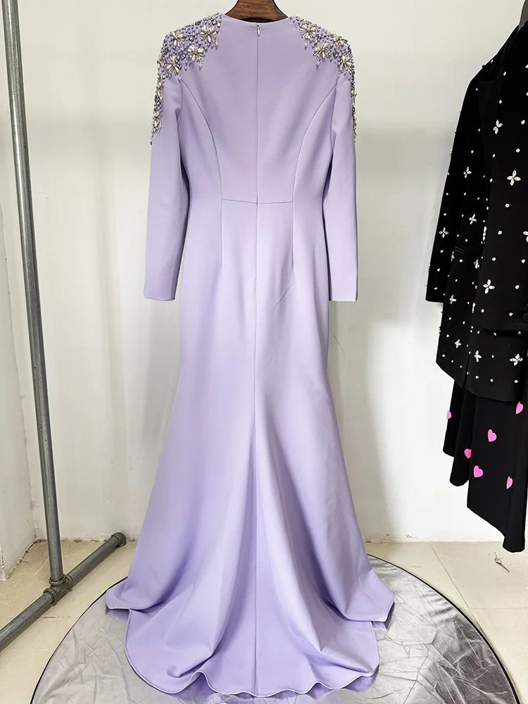 Popular trade 2025 women's clothing popular  Express deep v waist rose lantern long-sleeved dress
