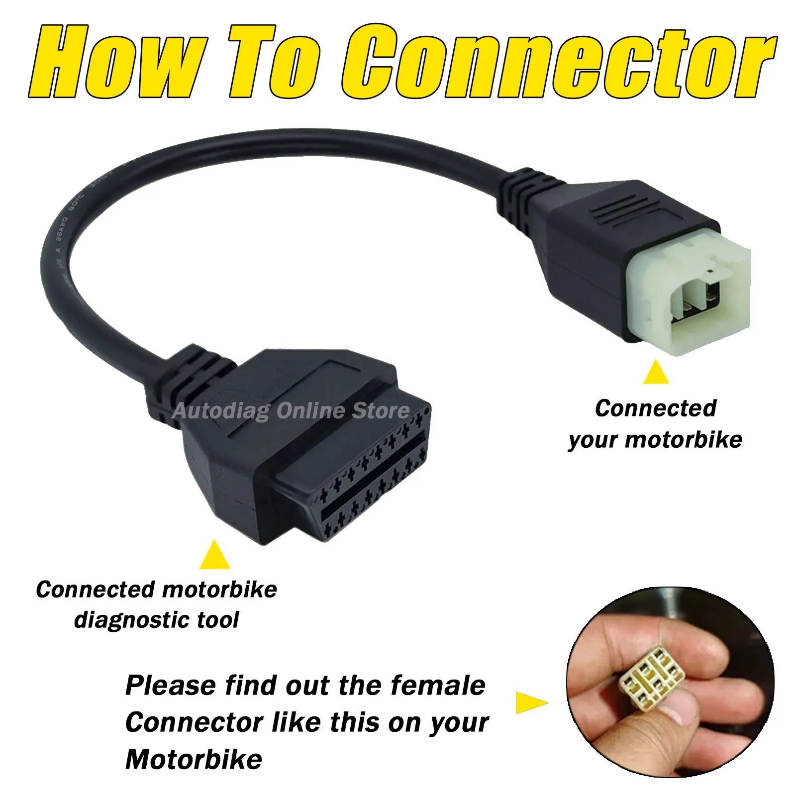 For Kawasaki OBD2 Diagnostic Cable 6Pin to 16Pin OBDII Adapter Connector for Z900RS/Z800/Z900/Z1000/ZX10R/ZX14R/H2 Motorcycle