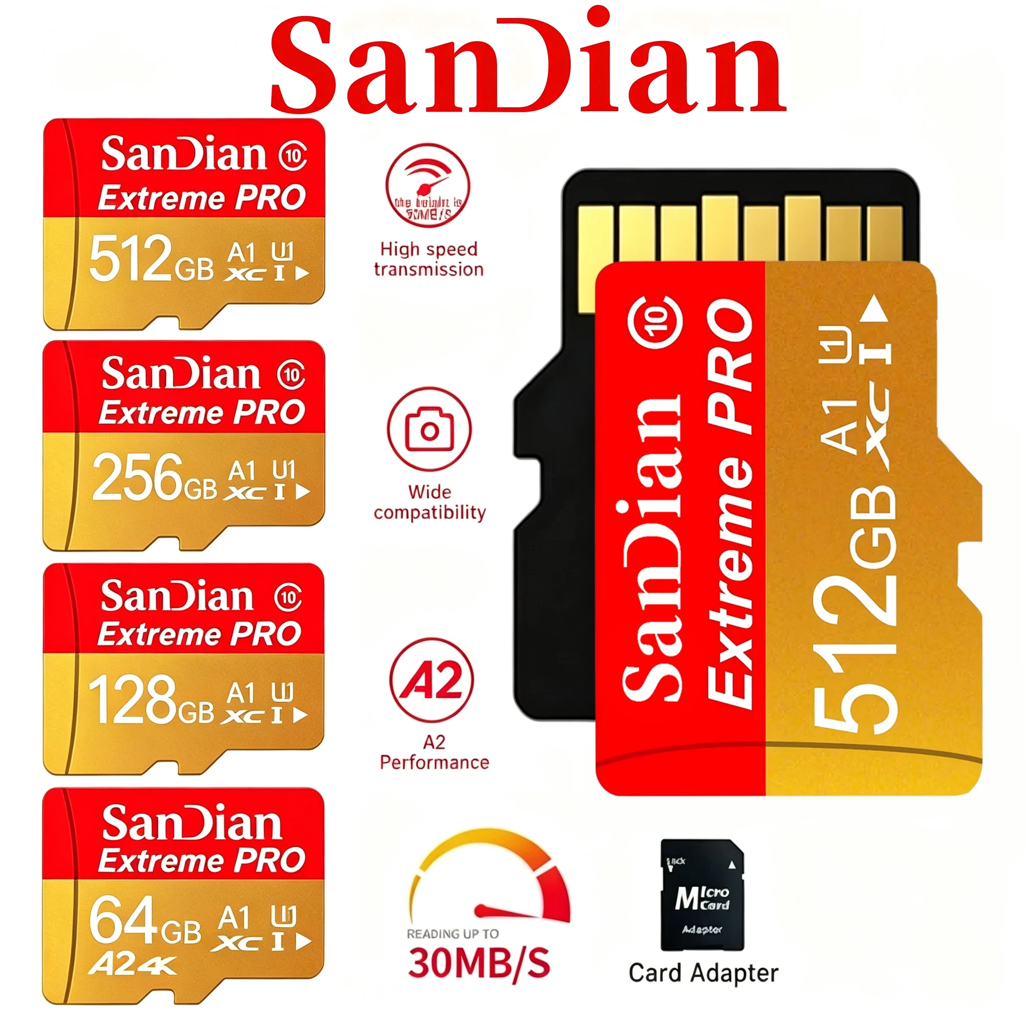 SD Cards 512GB 64GB 128GB Memory Card Micro TF SD Card TF Cards U3 4K A2 for GoPro/Tablet/Nintendo Switch/PC Mac/MP4 Player
