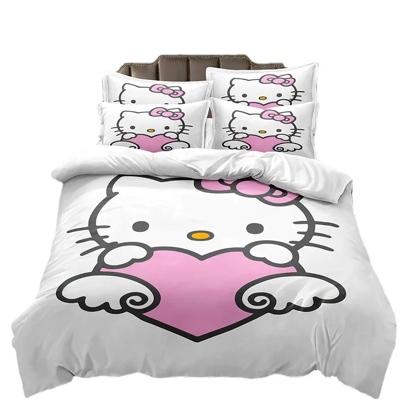 KT Cat Series Three-piece Duvet Cover  Warm and Comfortable for A Good Night's Sleep Hello