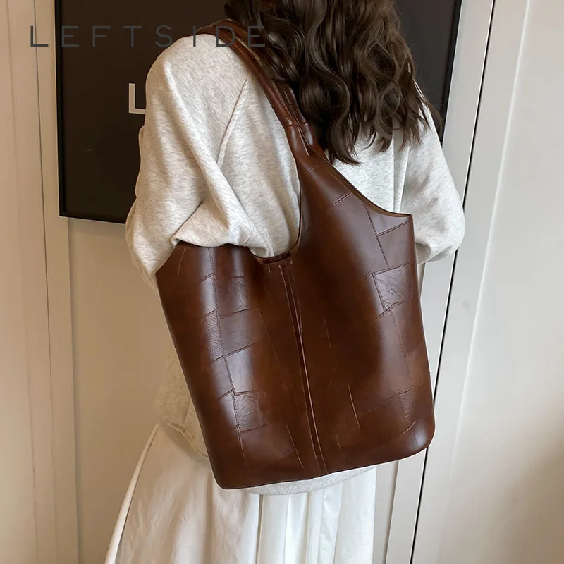 LEFTSIDE Big Splicing PU Leather Crossbody Bags For Women 2024 Y2K Trend Females Fashion Lady Shoulder Bag Handbags And Purses