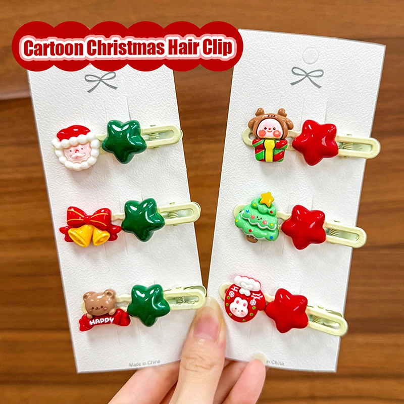 Cartoon Christmas Hairpin Cute Santa Claus Christmas Tree Star Side Bangs Clip Girls Headwear Hair Accessories New Year Gifts