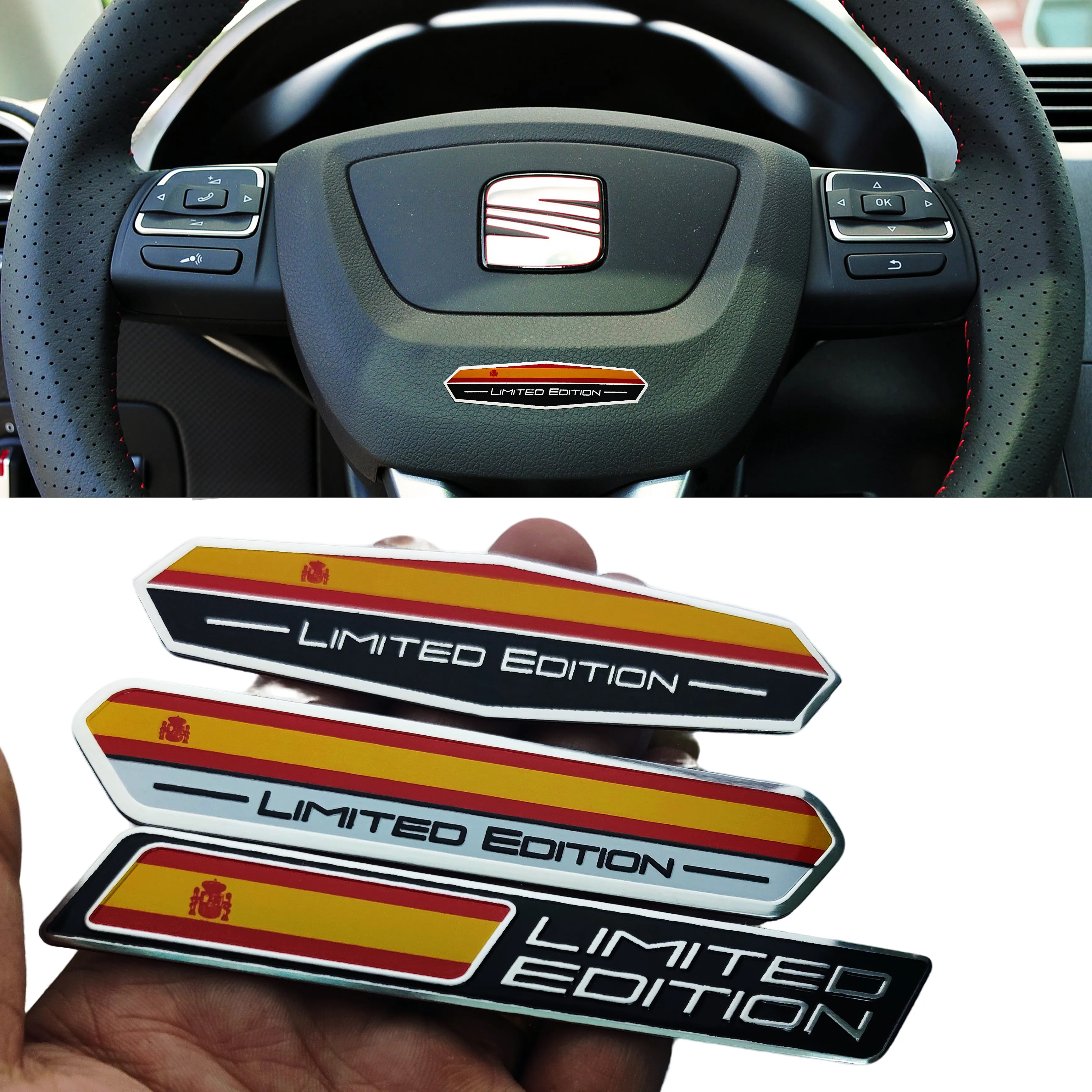 Limited Edition Spanish Flag Emblem Aluminum Sticker for Car Motorcycle Universal Decorative Body Outline Decal