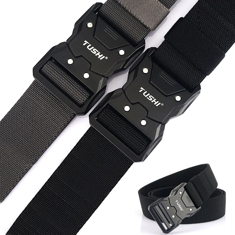 Tactical Outdoor Belt Men's 125cm Metal Buckle Quick Release Elastic Belt Casual Tooling Trousers Belt Nylon Training Belts