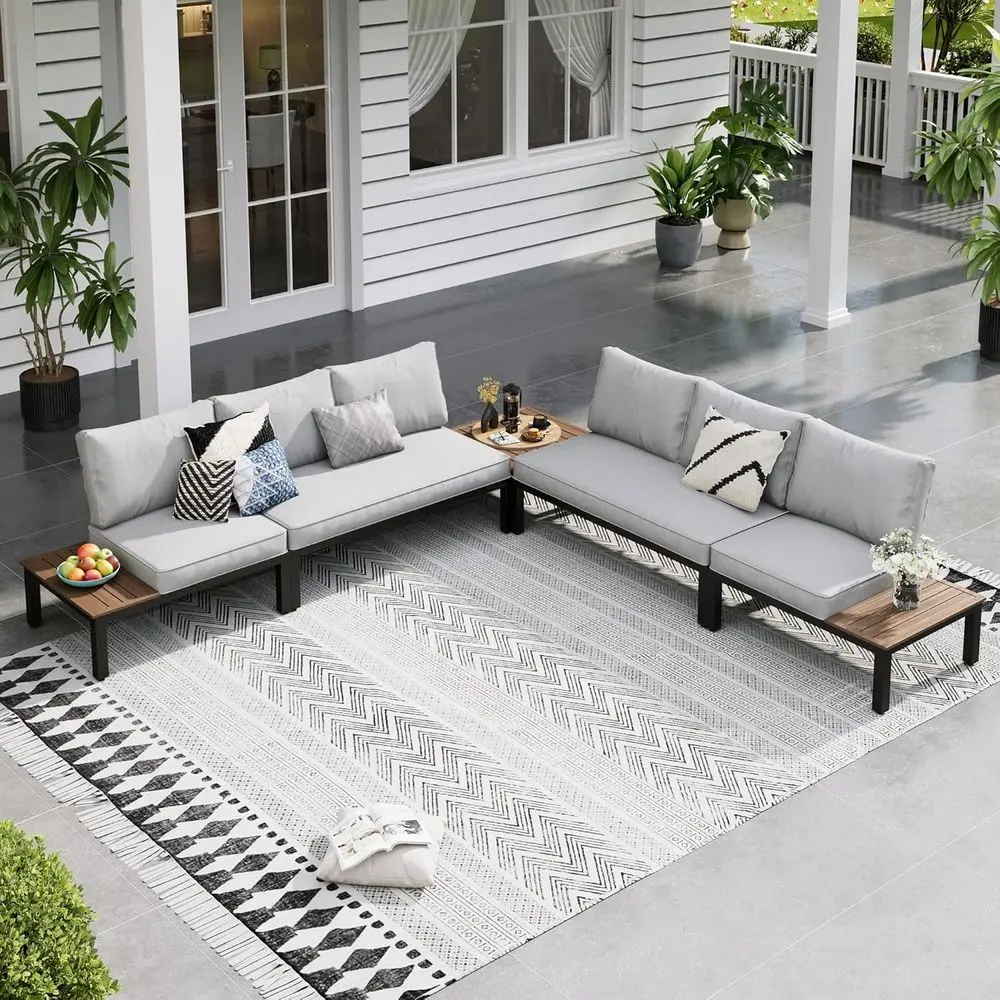 

5-Piece Metal Outdoor Patio Furniture Set with Cushions: 2 Single Sofas, 2 Loveseats, 1 Tea Table