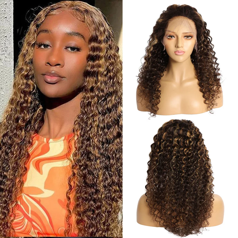 

Alibele P4/27 Highlight Ombre Brown Deep Wave Human Hair Wigs Honey Blonde Colored 13x4 Lace Front Wigs Pre Plucked For Women