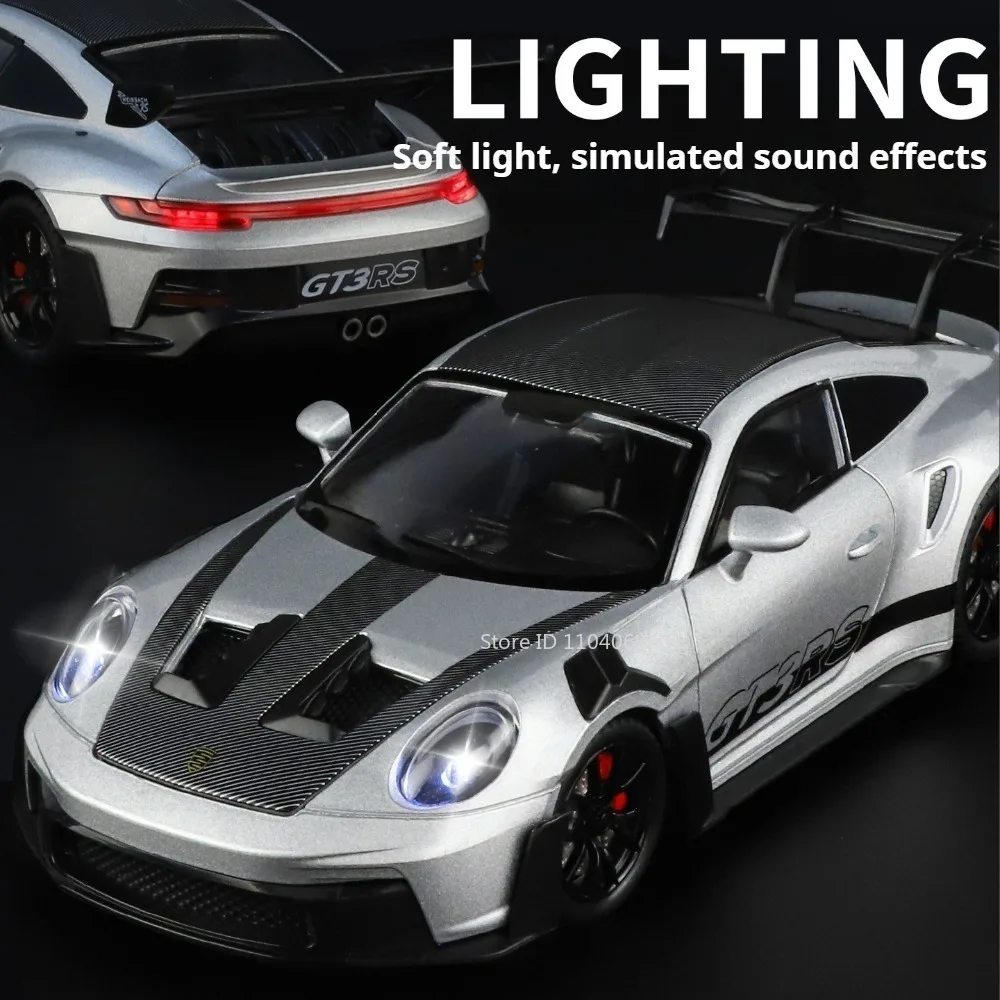 1:24 Scale Supra A80 911 GT3RS Supercar Model Toy Alloy Diecast Shock Absorption Doors Opened Sound Light Collection Sports Cars