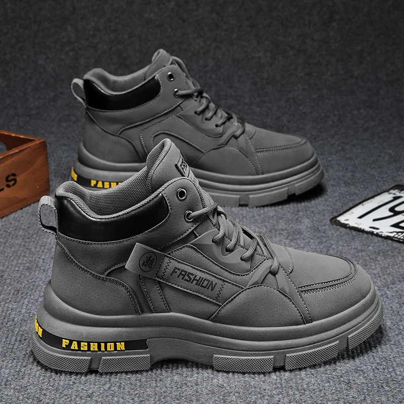 2025 Новые мужские большие желтые ботинки Прочная противоскользящая подошва Высокая верхняя массивная подошва Зимние британские рабочие ботинки на флисовой подкладке Мотоцикл