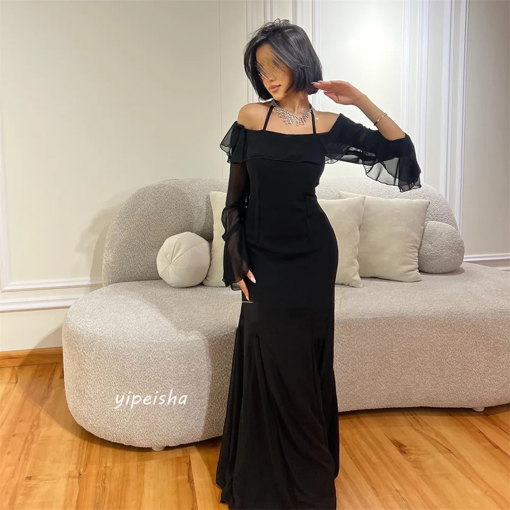 Customized Jiayigong  Jersey Draped Ruffles Pleat Graduation A-line Halter Bespoke Occasion Gown Long Dresses Saudi Arabia