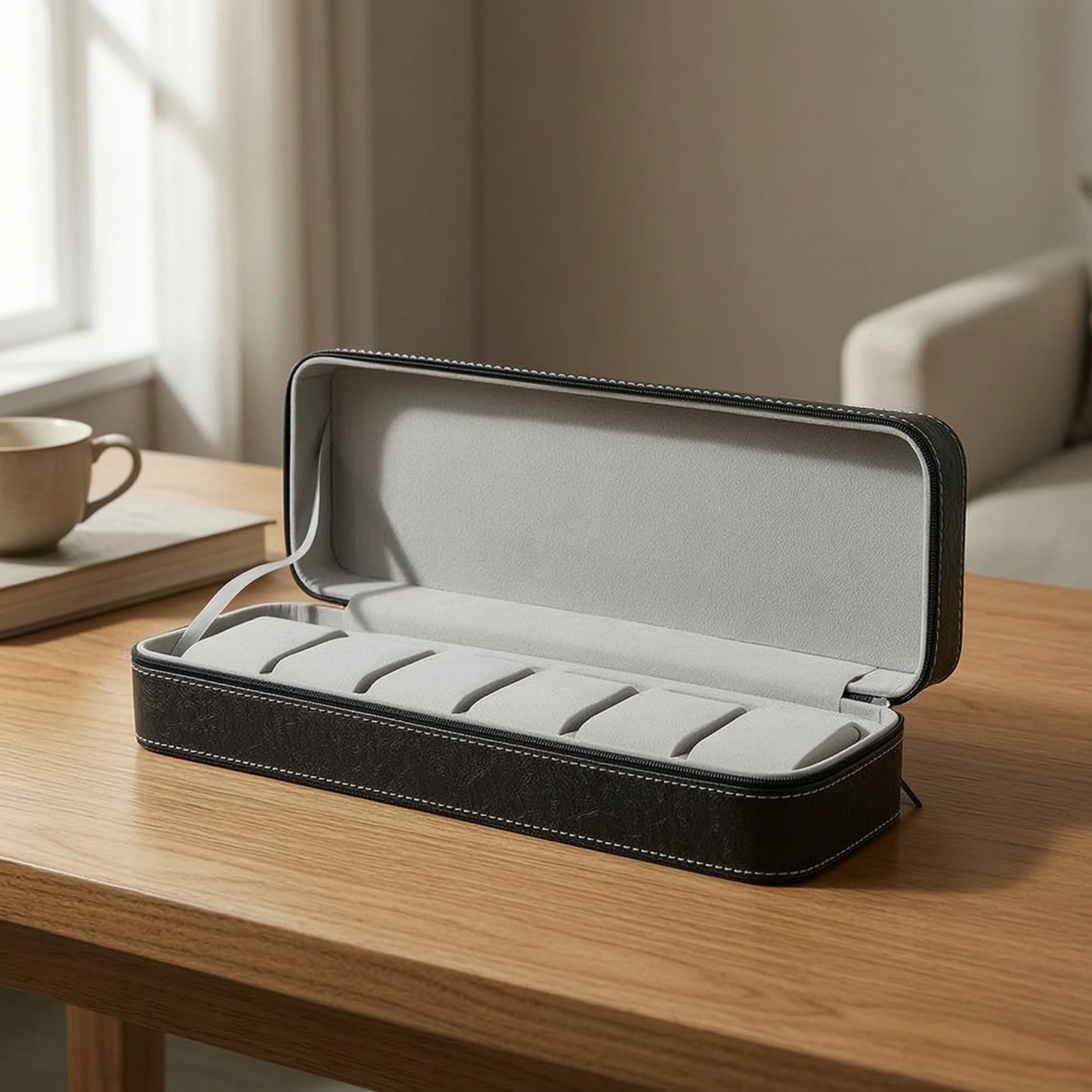 Watch Case with 6 Slots Safeguarding Zippered Watch Organizer Lightweight Versatile for Travelers, Business Trips
