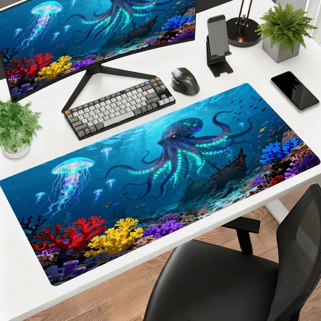 Iron Art Mouse Pad Deep Sea Squid Jellyfish HD Print Multi Size Gaming Office Laptop Desk Mat Decor