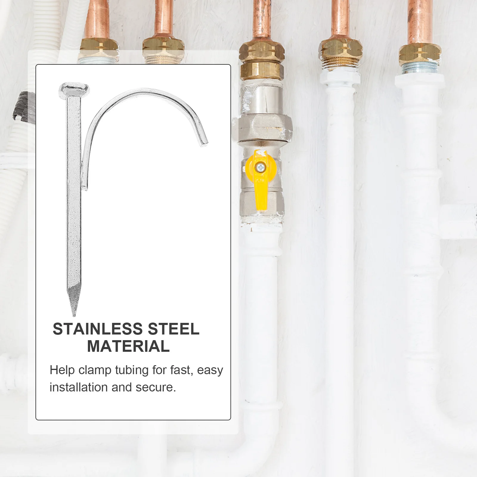 

200Pcs Hook Nails Steel Pipe Clamps Tubing Support Nails Durable Fixing for Copper Cpvc Pex Hook Nail Holder Tubing Support Nail